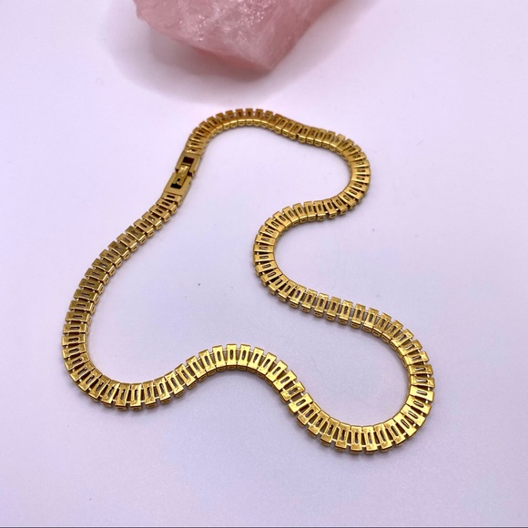 18K Gold Plated Fancy Choker square Cubic Zirconia Tennis Necklace - Picture 10 of 12